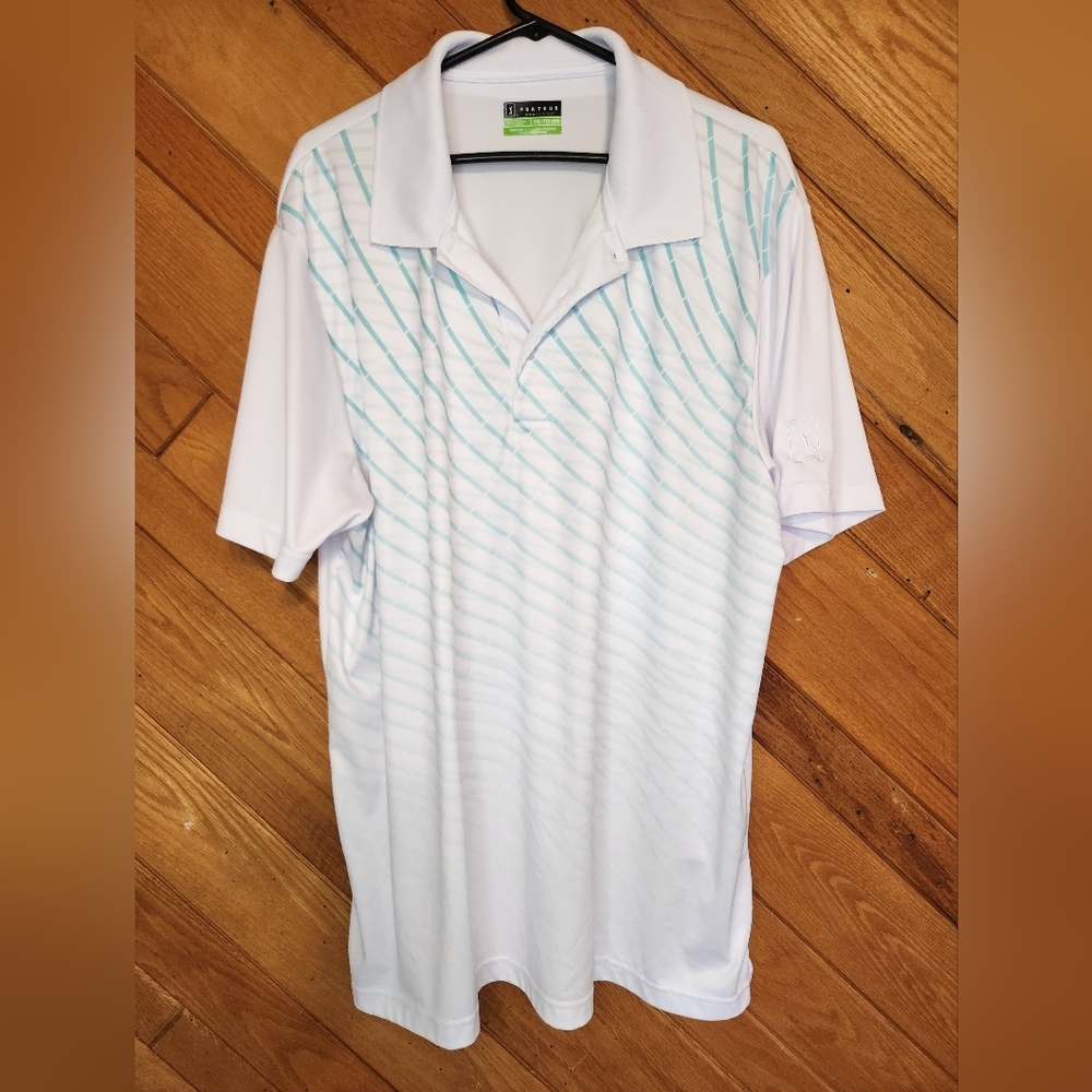 PGA Tour ProSeries XXL Athletic Fit white and light blue faded stripe shirt